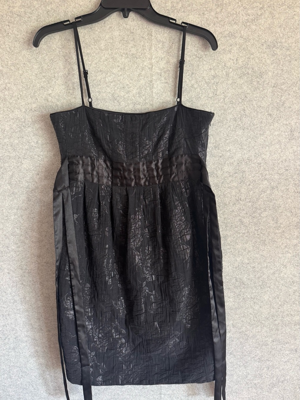 BCBGirls Black Textured Strapless Mini Dress with Satin Trim